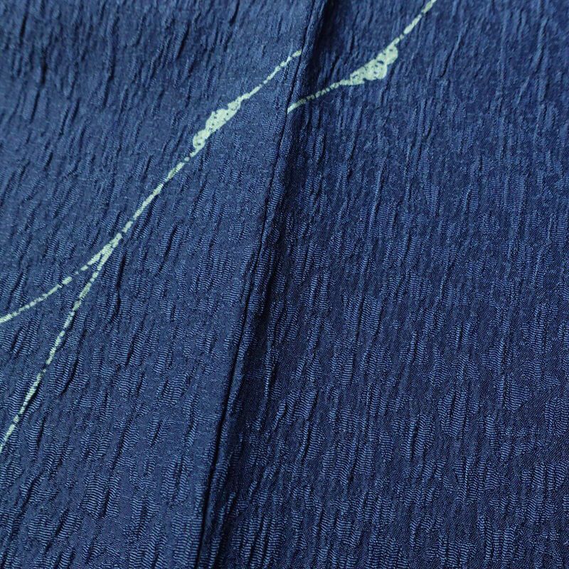 小紋 良品 しつけ糸付き ふくれ織 ポリエステル 花柄 袷仕立て 身丈169.5cm 裄丈69.5cm 着物 青・紺_画像9