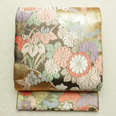 袋帯 六通柄 フォーマル用 正絹 花柄 箔 金糸 帯 金・銀