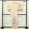 訪問着 落款入り しつけ糸付き 縮緬 フォーマル用 正絹 花柄 袷仕立て 身丈160cm 裄丈65cm 箔 共八掛 金彩 着物 ピンク_画像2
