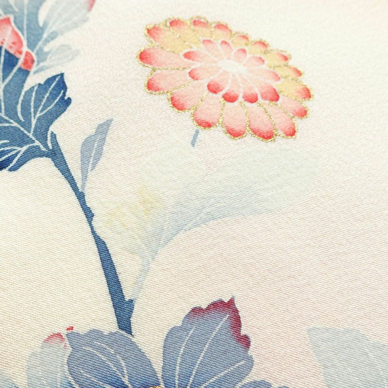 訪問着 落款入り しつけ糸付き 縮緬 フォーマル用 正絹 花柄 袷仕立て 身丈160cm 裄丈65cm 箔 共八掛 金彩 着物 ピンク_画像15