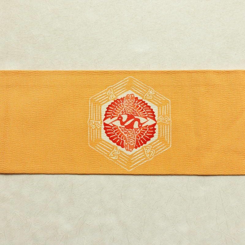 名古屋帯 太鼓柄 縮緬 正絹 幾何学柄・抽象柄 名古屋仕立て 帯 黄・黄土色_画像15