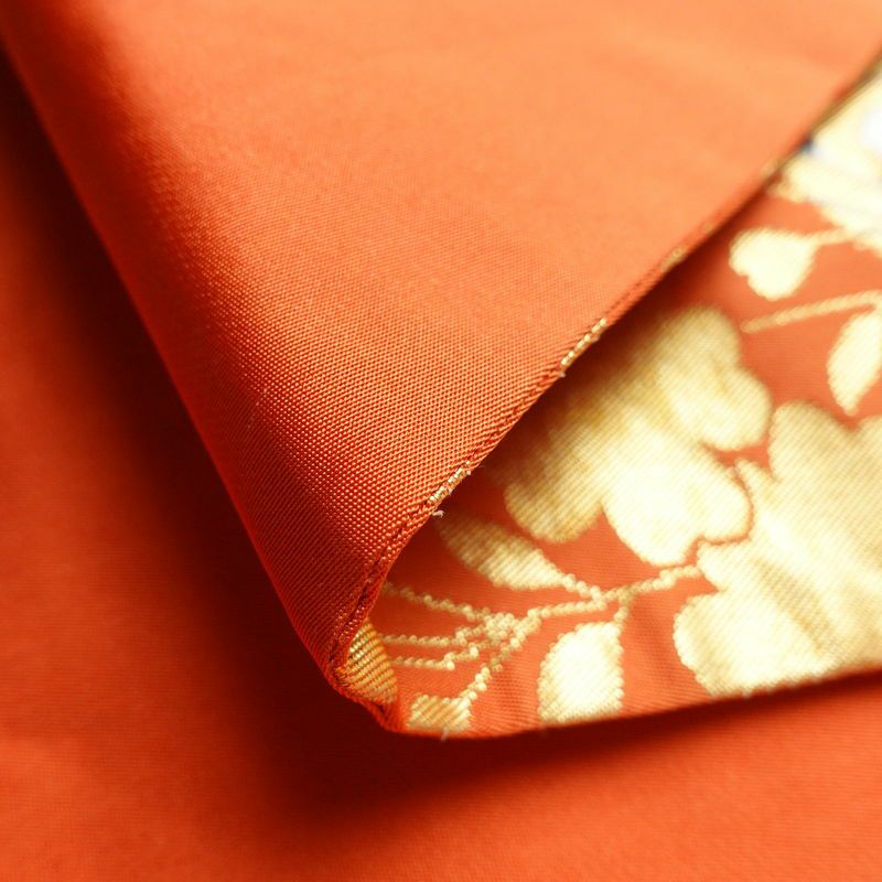 袋帯 六通柄 振袖用 正絹 花柄 桜 箔 金糸 帯 橙_画像10