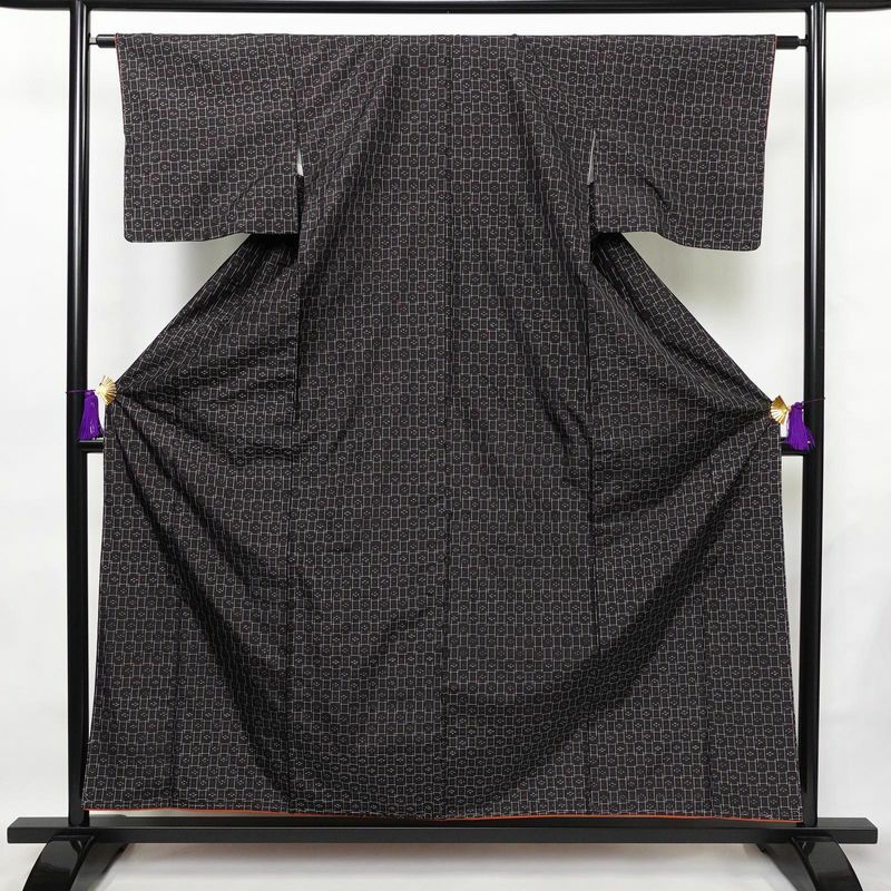 紬 しつけ糸付き 正絹 古典柄 袷仕立て 身丈158.5cm 裄丈63cm 着物 青・紺_画像1