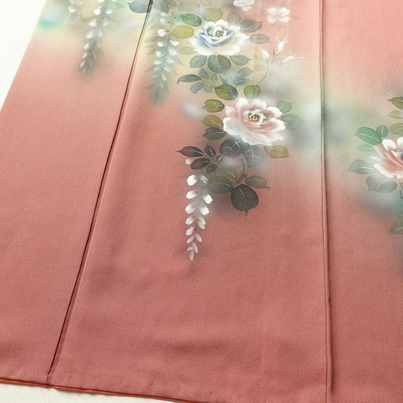 付け下げ 正絹 花柄 袷仕立て 身丈168.5cm 裄丈68cm 箔 フォーマル 着物 ピンク_画像4