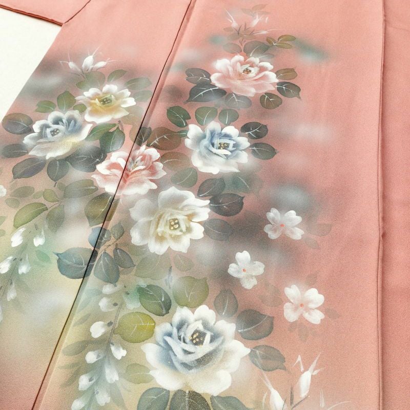 付け下げ 正絹 花柄 袷仕立て 身丈168.5cm 裄丈68cm 箔 フォーマル 着物 ピンク_画像5