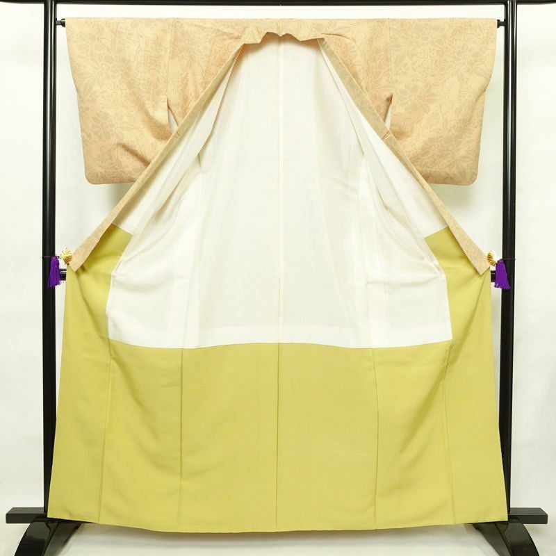 紬 良品 正絹 花柄 袷仕立て 身丈162cm 裄丈65.5cm 着物 ベージュ_画像3