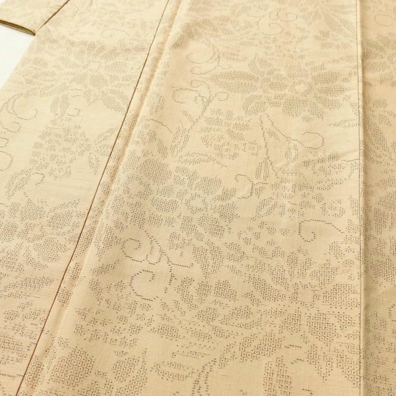 紬 良品 正絹 花柄 袷仕立て 身丈162cm 裄丈65.5cm 着物 ベージュ_画像5