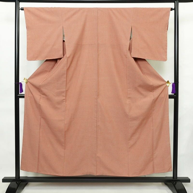 小紋 紬地 良品 しつけ糸付き 正絹 古典柄 袷仕立て 身丈153.5cm 裄丈64.5cm 着物 ピンク_画像1