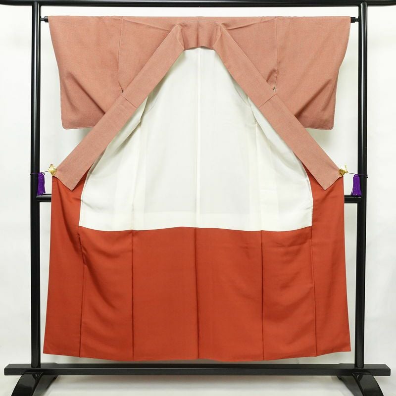 小紋 紬地 良品 しつけ糸付き 正絹 古典柄 袷仕立て 身丈153.5cm 裄丈64.5cm 着物 ピンク_画像3