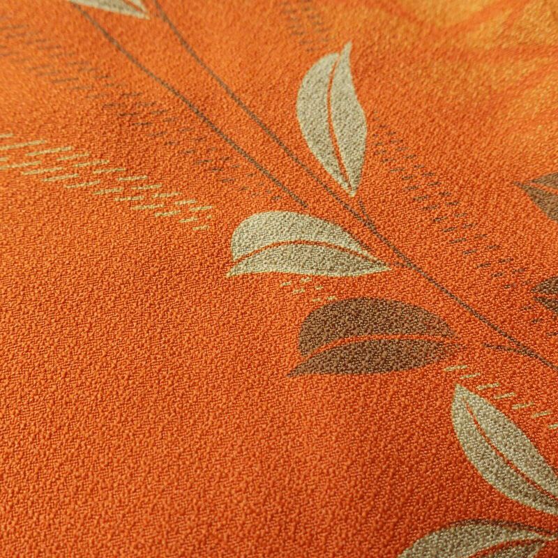 小紋 ポリエステル 木の葉・植物柄 袷仕立て 身丈163.5cm 裄丈65cm 橙_画像7