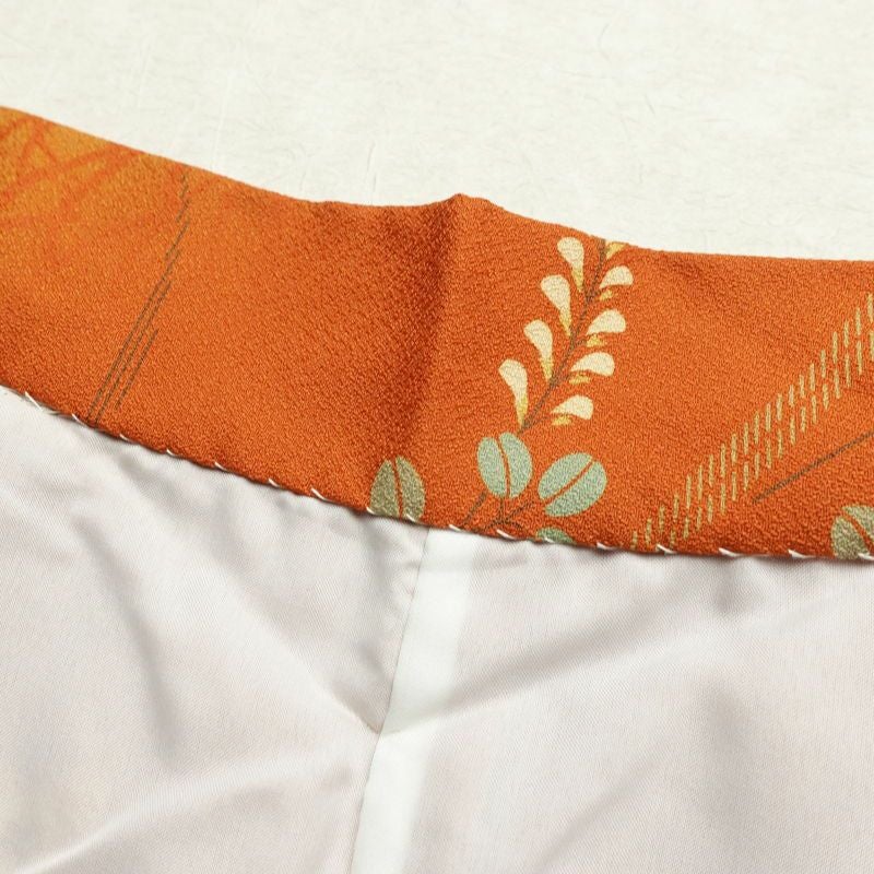 小紋 ポリエステル 木の葉・植物柄 袷仕立て 身丈163.5cm 裄丈65cm 橙_画像16