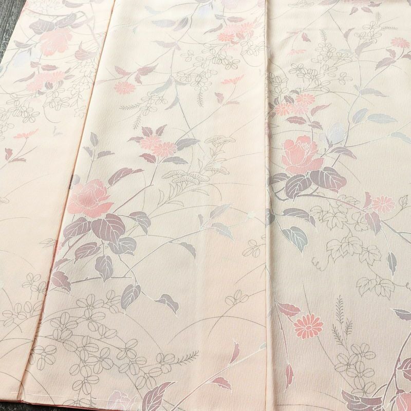 小紋 美品 しつけ糸付き 縮緬 正絹 花柄 袷仕立て 身丈159.5cm 裄丈63cm 着物 ピンク_画像4