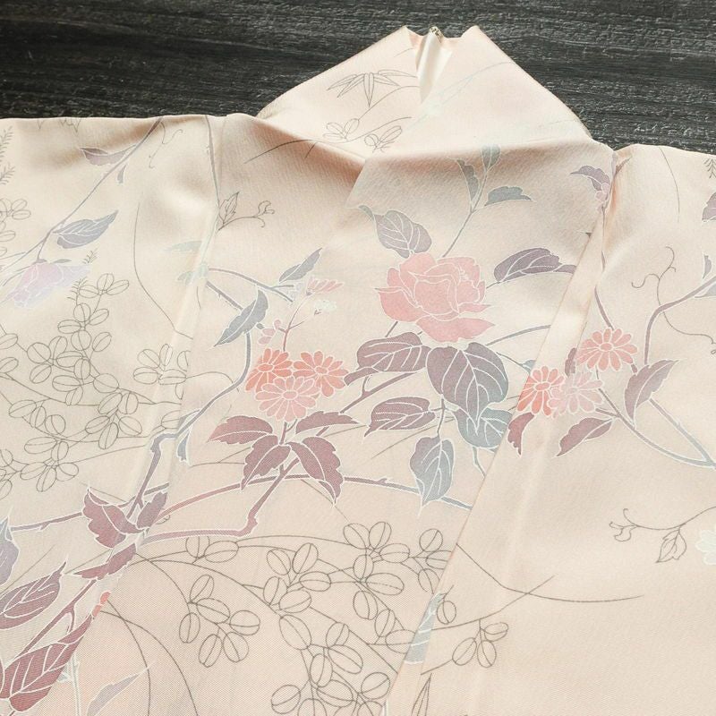 小紋 美品 しつけ糸付き 縮緬 正絹 花柄 袷仕立て 身丈159.5cm 裄丈63cm 着物 ピンク_画像16