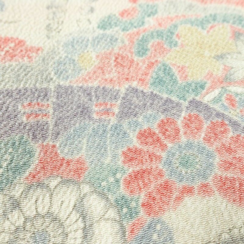 小紋 しつけ糸付き 縮緬 総柄 正絹 古典柄 袷仕立て 身丈159cm 裄丈64cm 着物 白_画像7