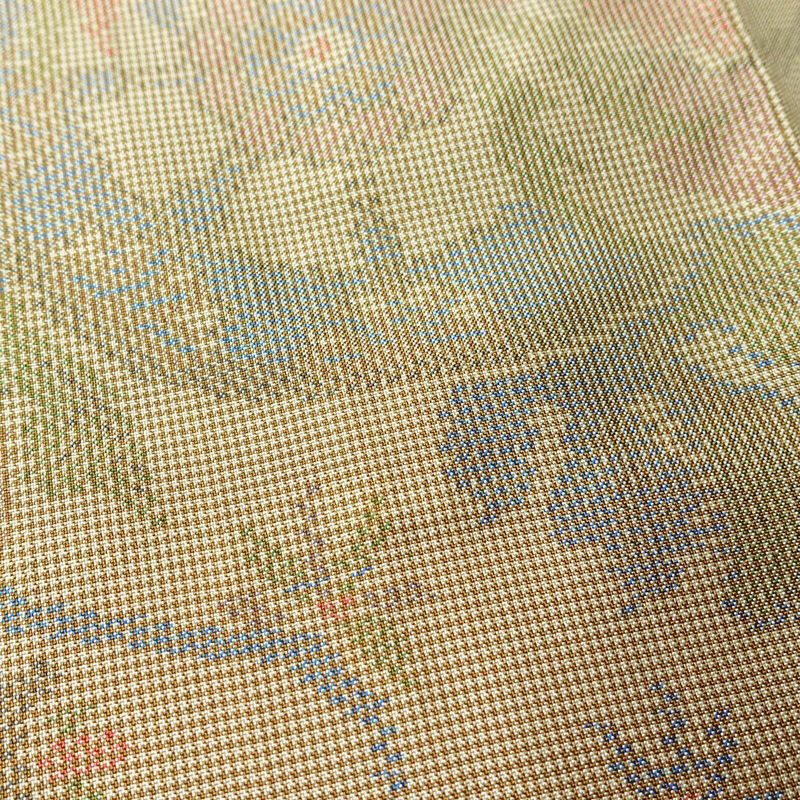 紬 正絹 木の葉・植物柄 袷仕立て 身丈151cm 裄丈63cm 一部しつけ糸付き 着物 ベージュ_画像7