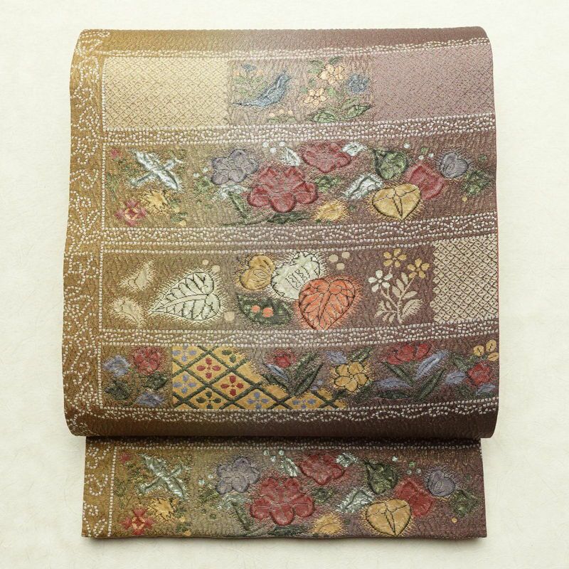 袋帯 纈幡織 辻が花 六通柄 良品 フォーマル用 正絹 木の葉・植物柄 箔 帯 多色使い_画像1
