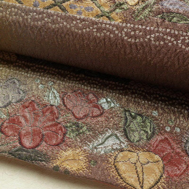 袋帯 纈幡織 辻が花 六通柄 良品 フォーマル用 正絹 木の葉・植物柄 箔 帯 多色使い_画像8