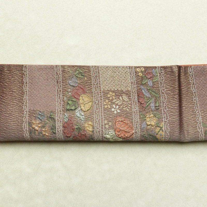 袋帯 纈幡織 辻が花 六通柄 良品 フォーマル用 正絹 木の葉・植物柄 箔 帯 多色使い_画像15