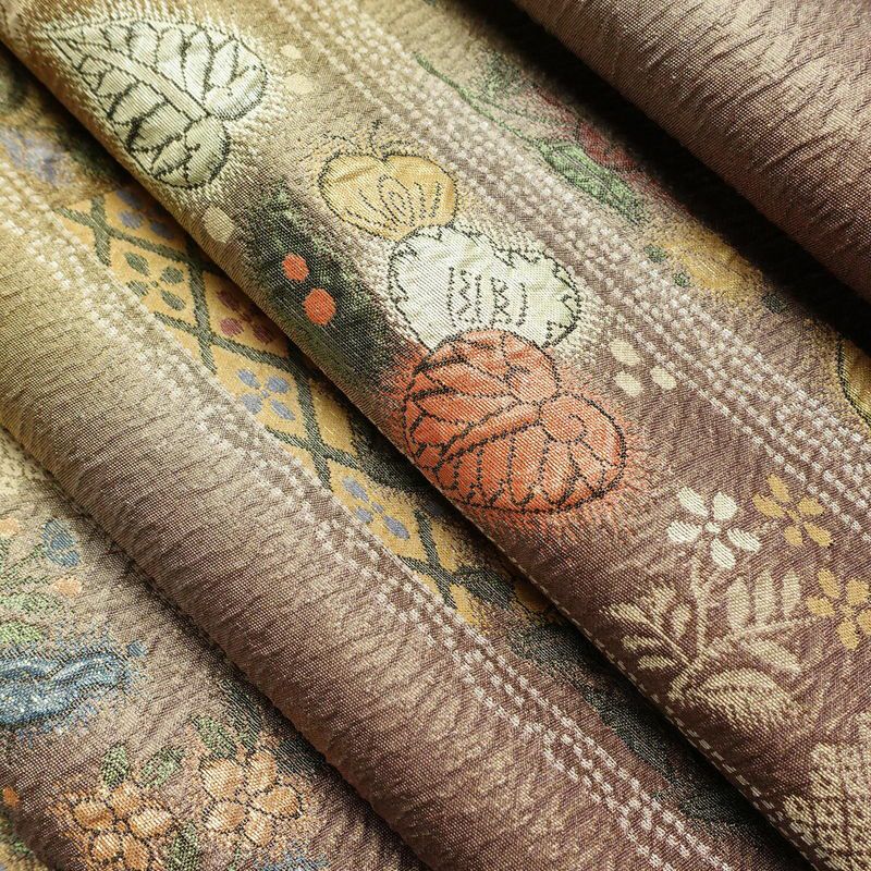袋帯 纈幡織 辻が花 六通柄 良品 フォーマル用 正絹 木の葉・植物柄 箔 帯 多色使い_画像19
