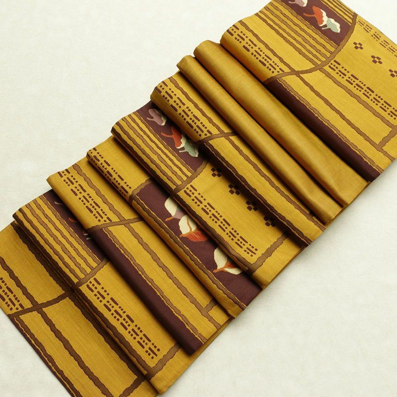 袋帯 六通柄 美品 一般用 正絹 木の葉・植物柄 帯 葉っぱ 黄・黄土色_画像18