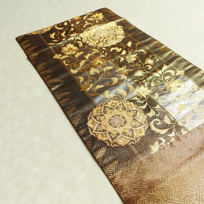 袋帯 六通柄 フォーマル用 正絹 木の葉・植物柄 箔 帯 金・銀_画像18