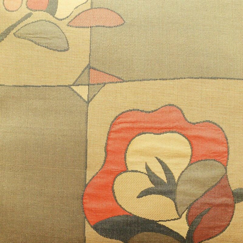 袋帯 明日香 六通柄 良品 一般用 正絹 花柄 帯 ベージュ_画像2