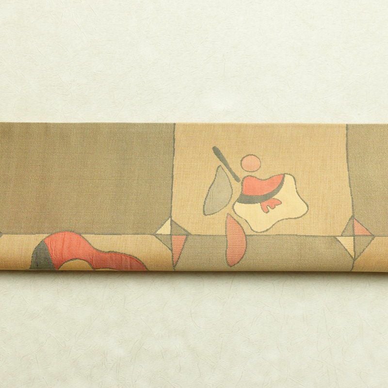 袋帯 明日香 六通柄 良品 一般用 正絹 花柄 帯 ベージュ_画像14