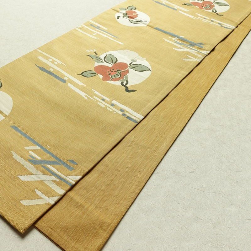 袋帯 六通柄 良品 一般用 正絹 花柄 帯 黄・黄土色_画像8