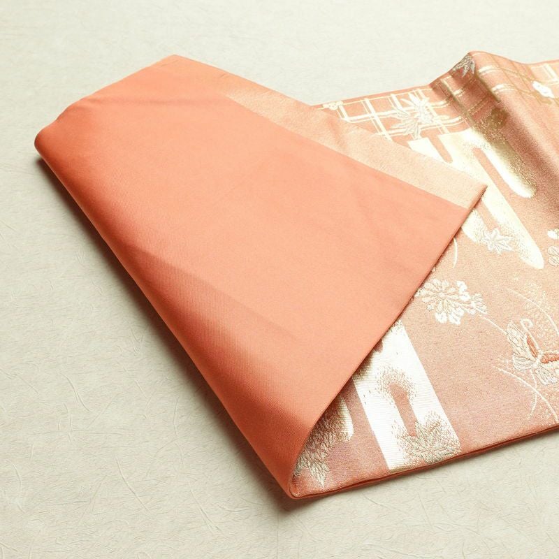 名古屋帯 六通柄 正絹 古典柄 名古屋仕立て 箔 帯 ピンク_画像9