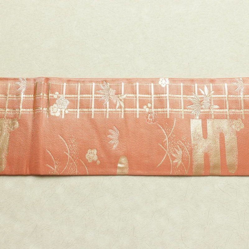 名古屋帯 六通柄 正絹 古典柄 名古屋仕立て 箔 帯 ピンク_画像13
