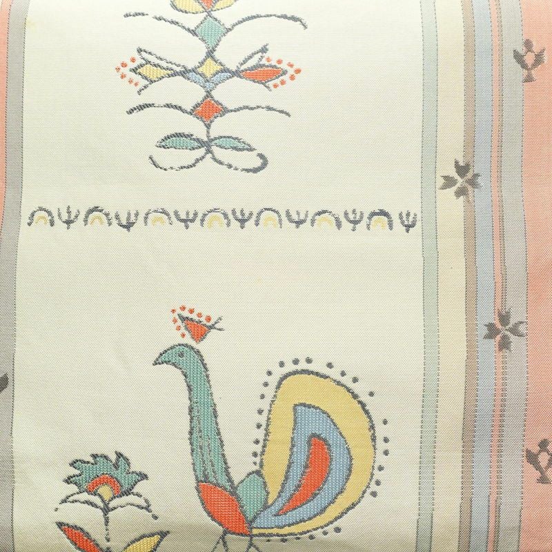 袋帯 六通柄 一般用 正絹 人物・動物柄 帯 クリーム_画像2