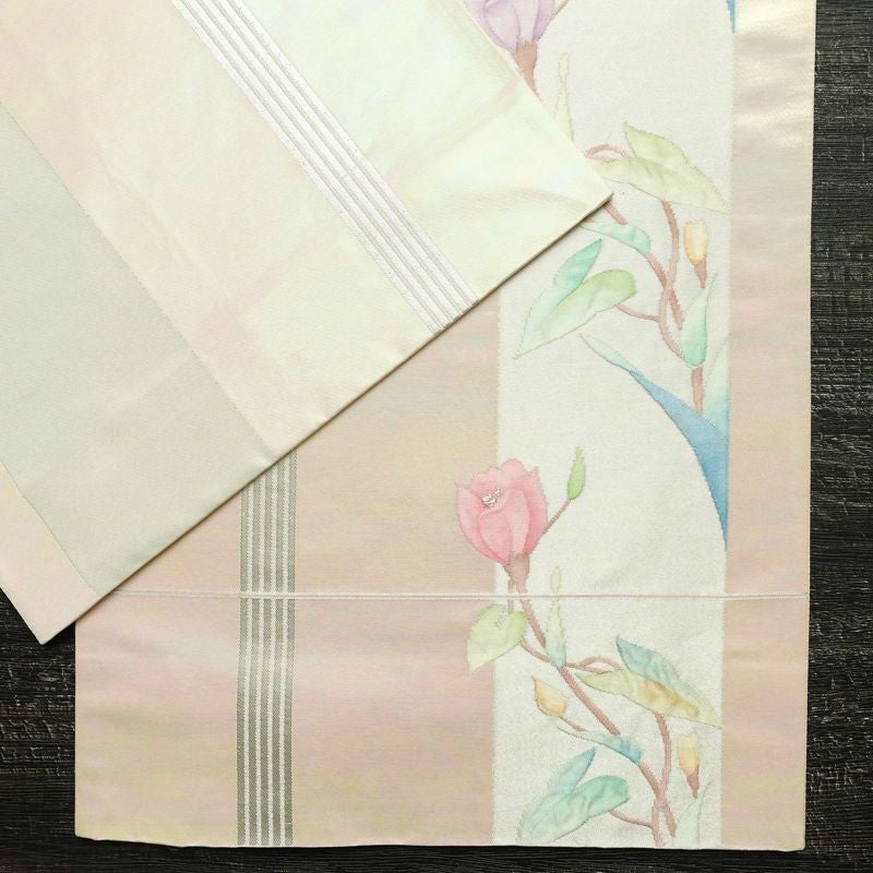 袋帯 太鼓柄 オーロラ箔 フォーマル用 正絹 花柄 箔 銀糸 ピンク_画像13