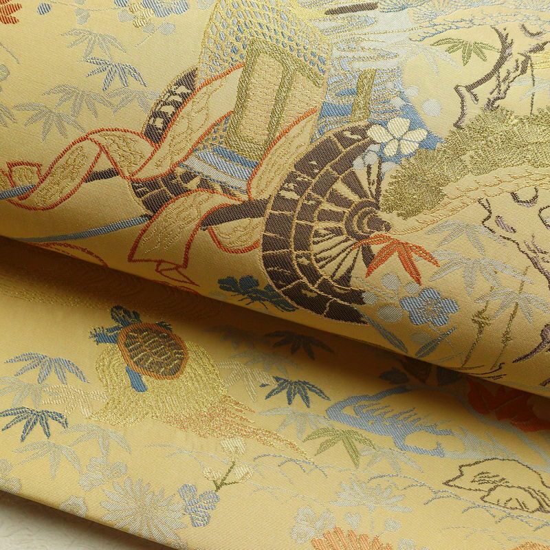 袋帯 六通柄 西陣織 証紙あり フォーマル用 正絹 古典柄 帯 茶屋ケ辻 黄・黄土色_画像6