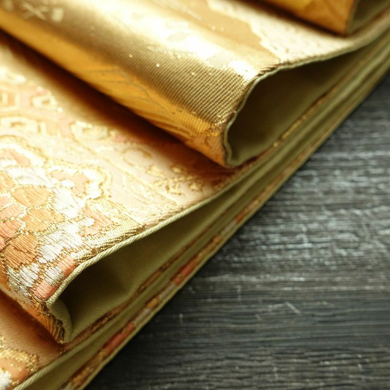 袋帯 六通柄 フォーマル用 正絹 幾何学柄・抽象柄 箔 帯 黄・黄土色_画像21