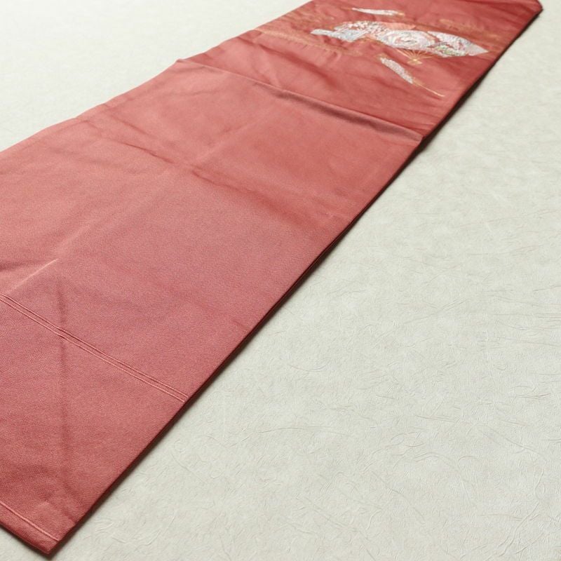 名古屋帯 太鼓柄 良品 ポリエステル 古典柄 名古屋仕立て 金糸 帯 扇子 ピンク_画像9