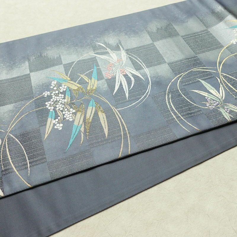 袋帯 六通柄 美品 フォーマル用 正絹 木の葉・植物柄 箔 金糸 銀糸 帯 紫・藤色_画像11