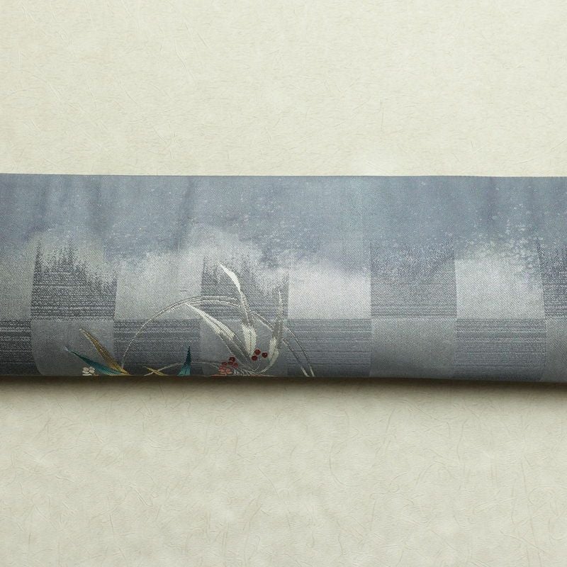 袋帯 六通柄 美品 フォーマル用 正絹 木の葉・植物柄 箔 金糸 銀糸 帯 紫・藤色_画像14