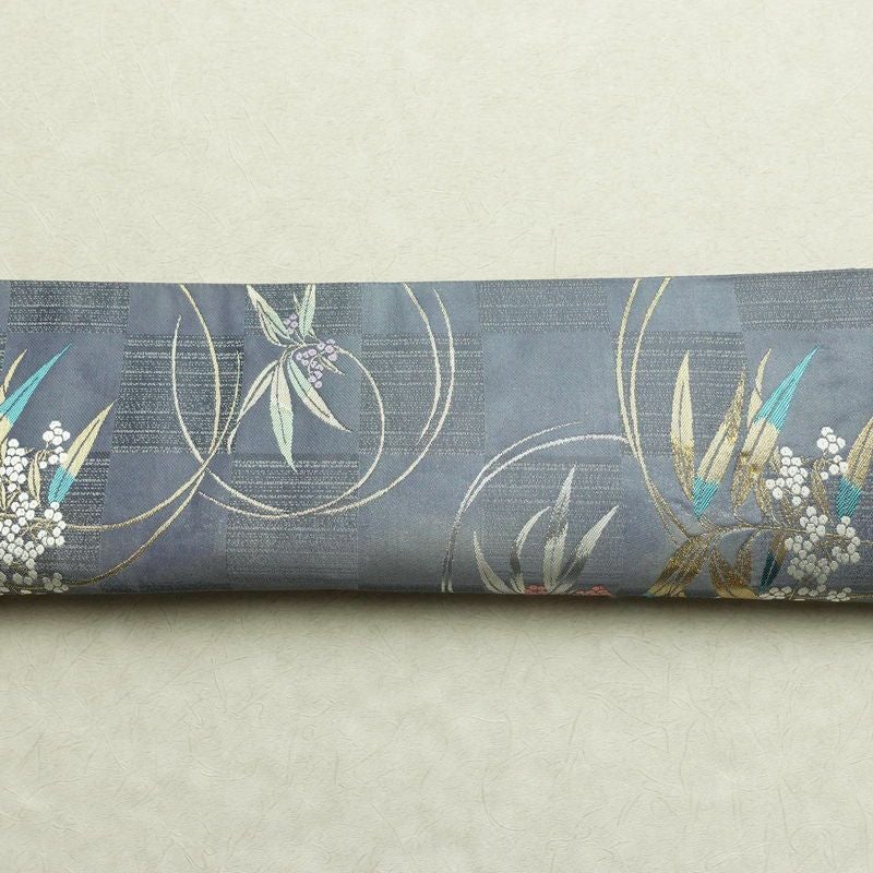 袋帯 六通柄 美品 フォーマル用 正絹 木の葉・植物柄 箔 金糸 銀糸 帯 紫・藤色_画像15