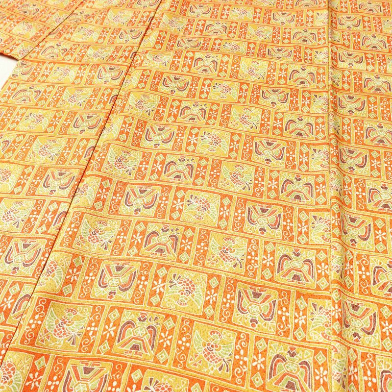 小紋 ポリエステル 幾何学柄・抽象柄 袷仕立て 身丈159cm 裄丈66.5cm 着物 橙_画像5