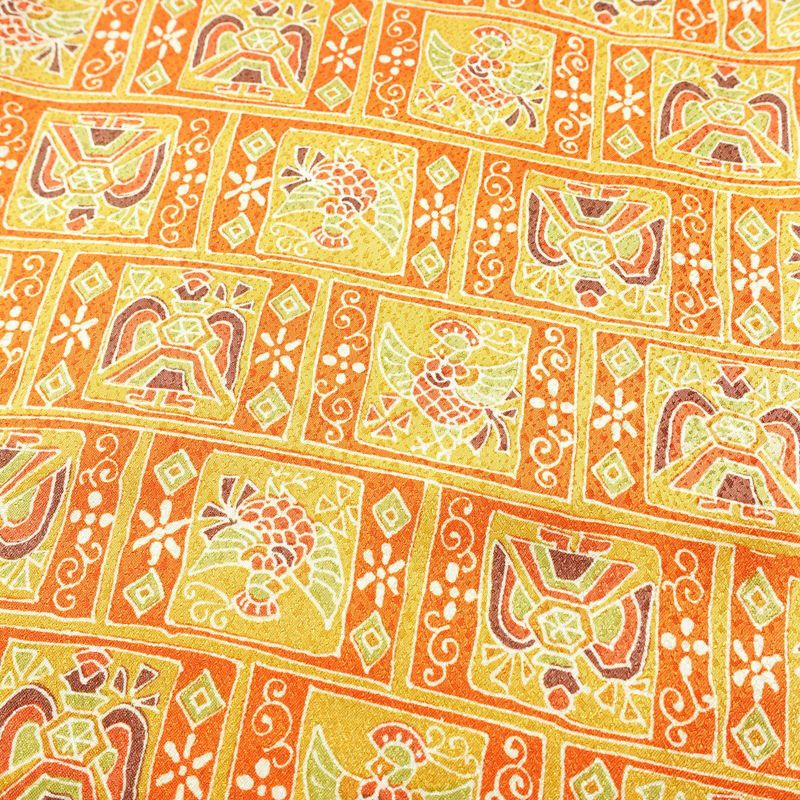 小紋 ポリエステル 幾何学柄・抽象柄 袷仕立て 身丈159cm 裄丈66.5cm 着物 橙_画像6