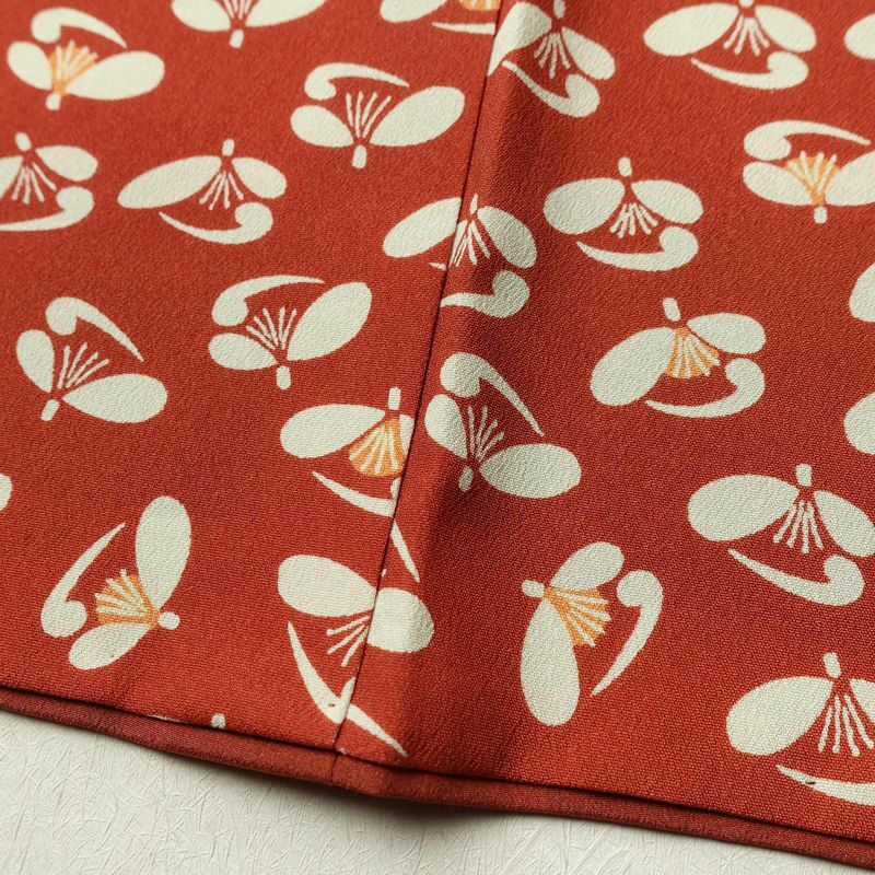 小紋 良品 縮緬 総柄 ポリエステル 花柄 袷仕立て 身丈164cm 裄丈64.5cm 着物 赤・朱_画像10