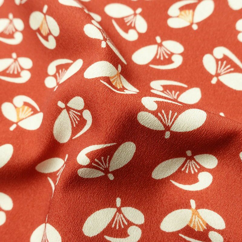 小紋 良品 縮緬 総柄 ポリエステル 花柄 袷仕立て 身丈164cm 裄丈64.5cm 着物 赤・朱_画像21