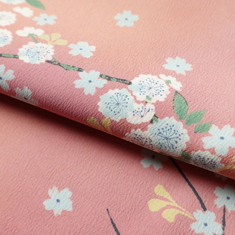 小紋 良品 ポリエステル 花柄 袷仕立て 身丈164.5cm 裄丈67.5cm 着物 ピンク_画像19