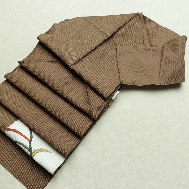 名古屋帯 太鼓柄 正絹 木の葉・植物柄 松葉仕立て 帯 茶_画像20