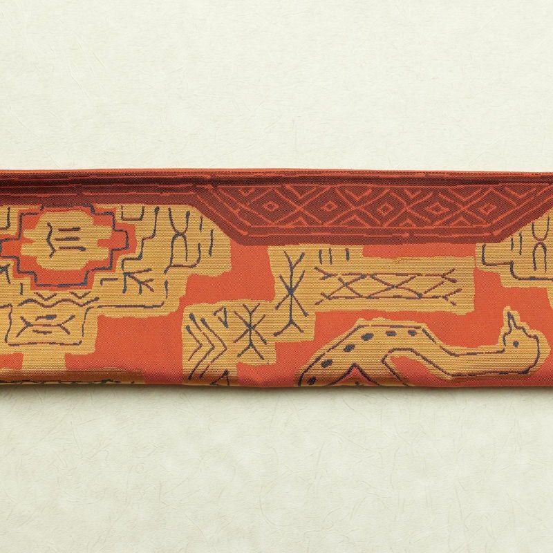 袋帯 六通柄 一般用 正絹 人物・動物柄 帯 橙_画像14