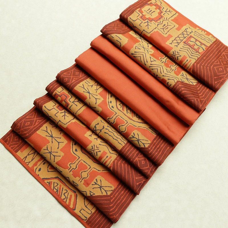 袋帯 六通柄 一般用 正絹 人物・動物柄 帯 橙_画像18