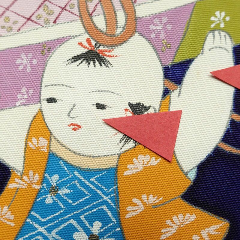 名古屋帯 太鼓柄 良品 正絹 人物・動物柄 通し仕立て 帯 青・紺_画像4