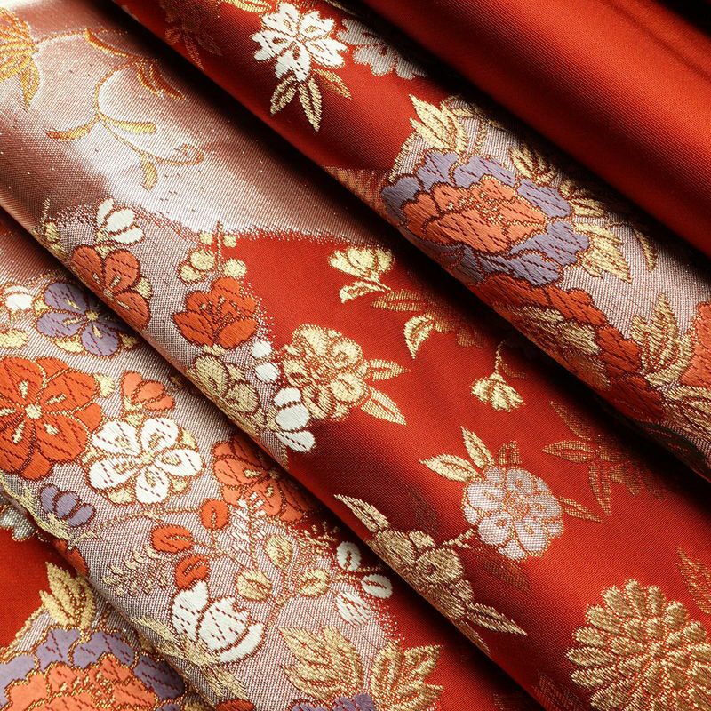 袋帯 六通柄 フォーマル用 正絹 木の葉・植物柄 箔 金糸 帯 赤・朱_画像19
