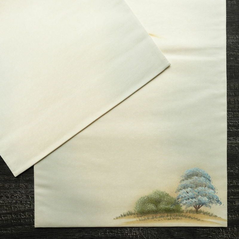 袋帯 太鼓柄 広沢 落款入り 作家物 春瑛 フォーマル用 正絹 風景柄 箔 帯 クリーム_画像11