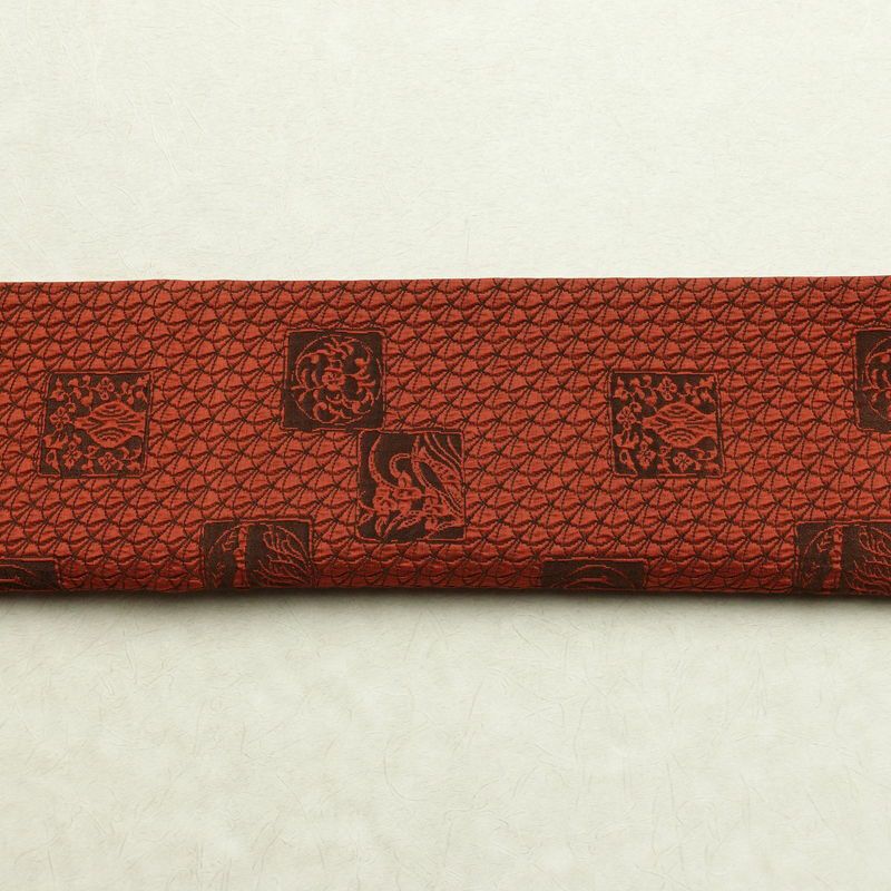 袋帯 全通柄 美品 ふくれ織 一般用 正絹 その他の柄 帯 赤・朱_画像16